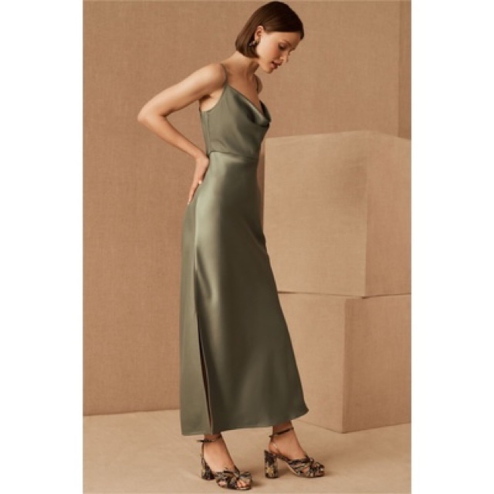 BHLDN Moss Cali Satin Charmeuse Midi Bridesmaid Dress